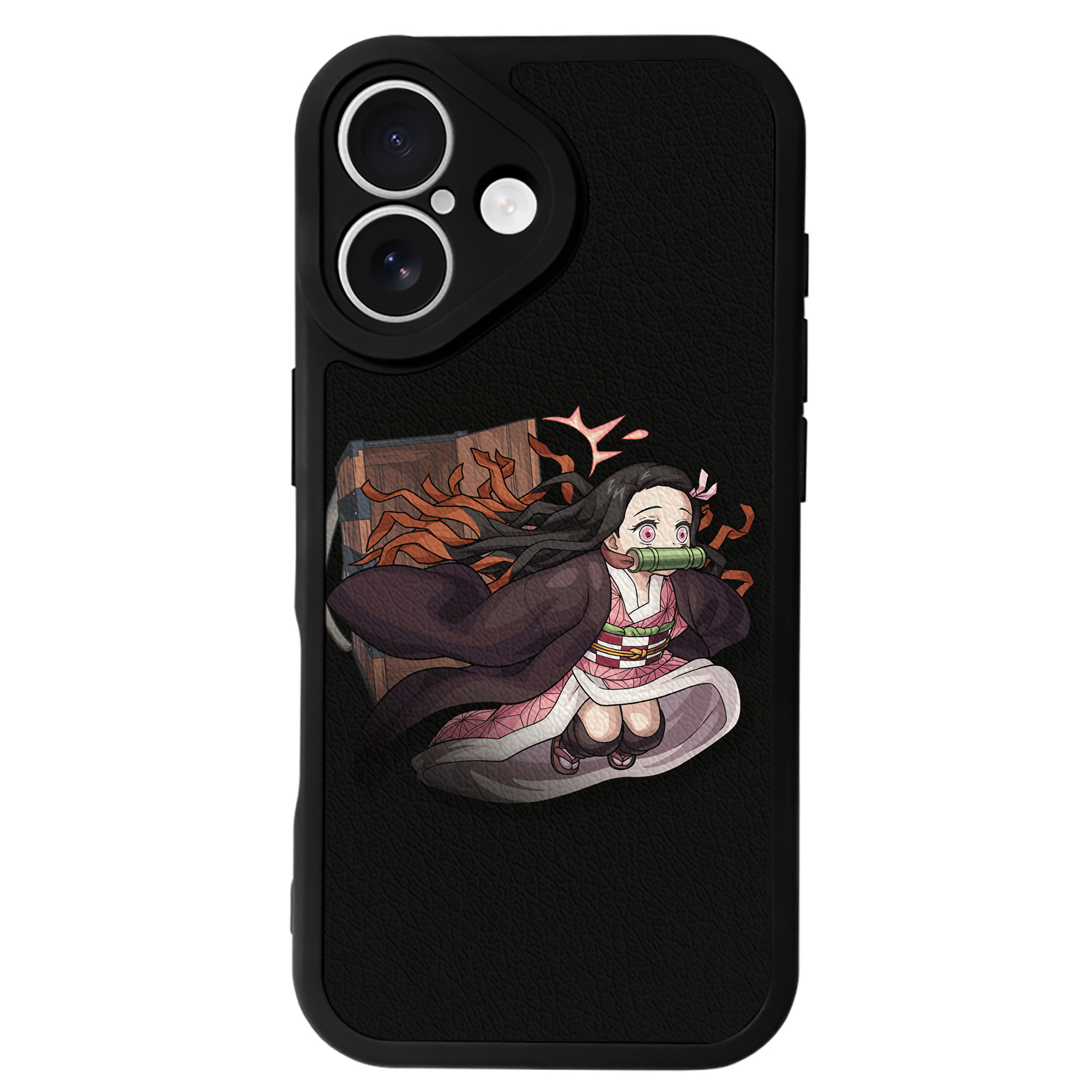 （画像用） 鬼滅の刃（きめつのやいば）竈門 禰󠄀豆子／かまど ねずこ Kamado Nezuko 【iPhone 16シリーズ対応】シリコンスマホケース（レザー調） 材質：シリコン